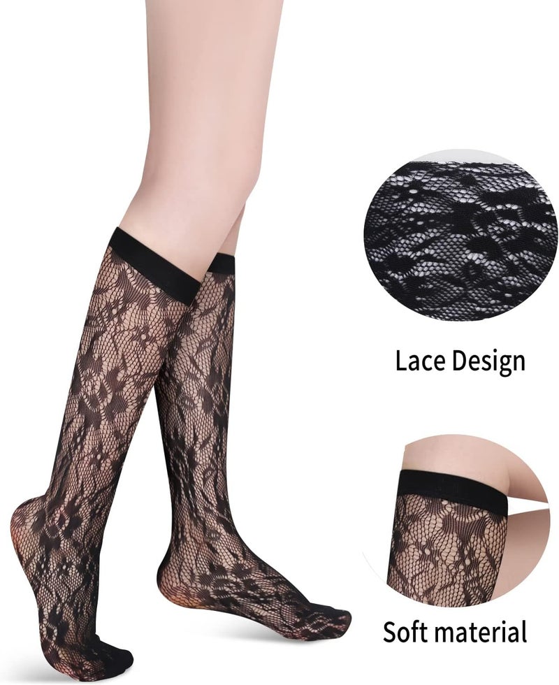 Benefeet Sox Womens Fishnet Knee High Socks White Black Lace Mesh Sexy Stockings Hollow Out Sheer Tube Calf Sock - Image 3
